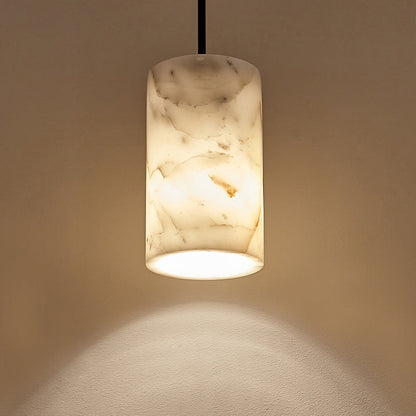 Modern Minimalist Brass & Marble Cylinder 1-Light Pendant Light For Bedroom, Living Room & Dining Room