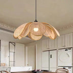 Traditional Japanese Rattan Petal 1-light Pendant Light with Adjustable Cord for Dining Room, Bedroom & Living Room BulbSquare