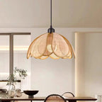 Traditional Japanese Rattan Petal 1-light Pendant Light with Adjustable Cord for Dining Room, Bedroom & Living Room BulbSquare