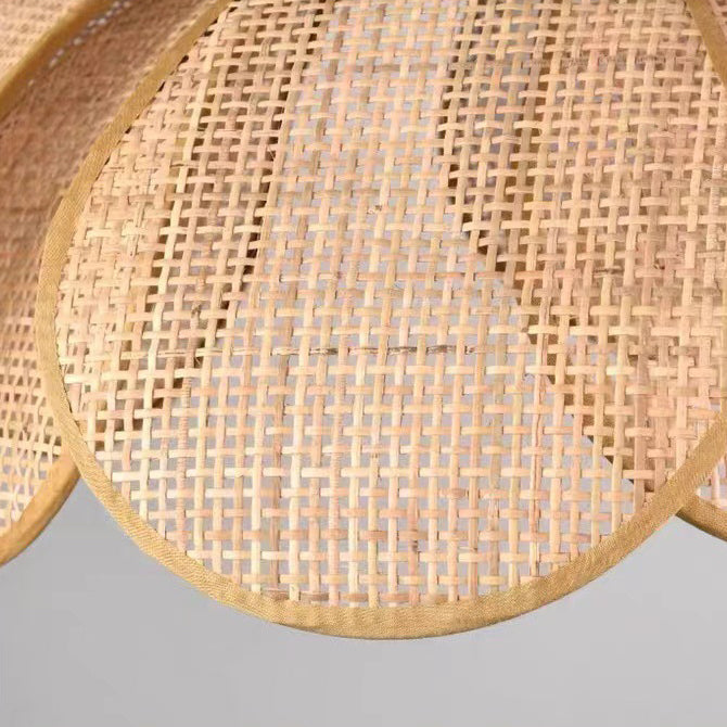 Traditional Japanese Rattan Petal 1-Light Pendant Light With Adjustable Cord For Dining Room, Bedroom & Living Room