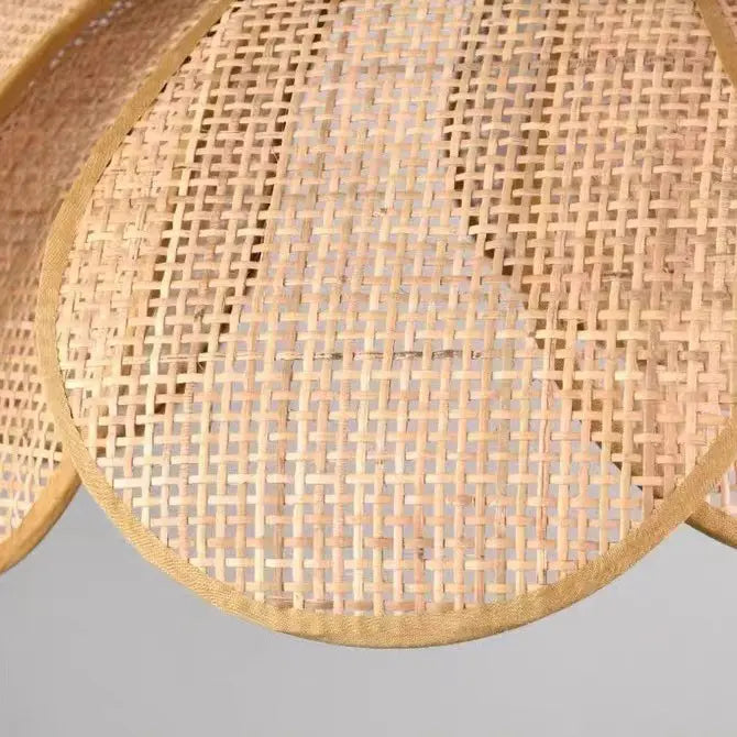 Traditional Japanese Rattan Petal 1-light Pendant Light with Adjustable Cord for Dining Room, Bedroom & Living Room BulbSquare