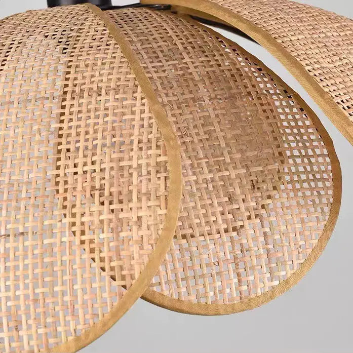 Traditional Japanese Rattan Petal 1-light Pendant Light with Adjustable Cord for Dining Room, Bedroom & Living Room BulbSquare