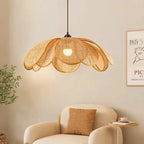 Traditional Japanese Rattan Petal 1-light Pendant Light with Adjustable Cord for Dining Room, Bedroom & Living Room BulbSquare