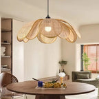 Traditional Japanese Rattan Petal 1-light Pendant Light with Adjustable Cord for Dining Room, Bedroom & Living Room BulbSquare