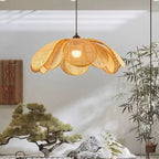 Traditional Japanese Rattan Petal 1-light Pendant Light with Adjustable Cord for Dining Room, Bedroom & Living Room BulbSquare