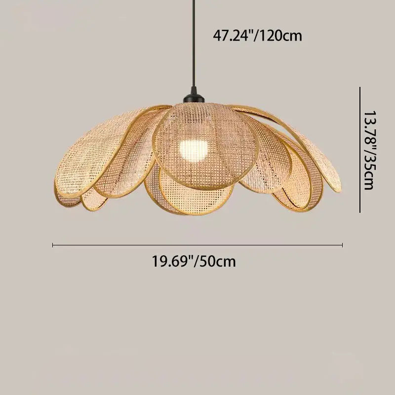Traditional Japanese Rattan Petal 1-light Pendant Light with Adjustable Cord for Dining Room, Bedroom & Living Room BulbSquare