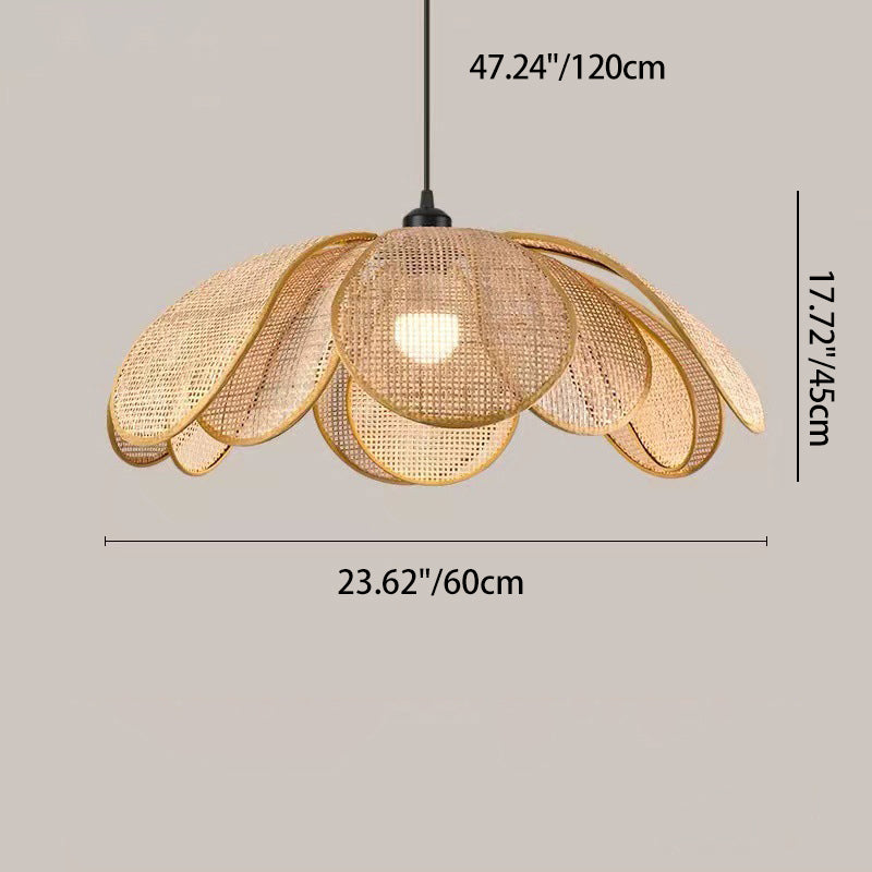 Traditional Japanese Rattan Petal 1-Light Pendant Light With Adjustable Cord For Dining Room, Bedroom & Living Room