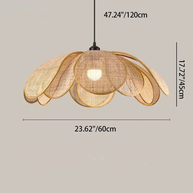 Traditional Japanese Rattan Petal 1-light Pendant Light with Adjustable Cord for Dining Room, Bedroom & Living Room BulbSquare