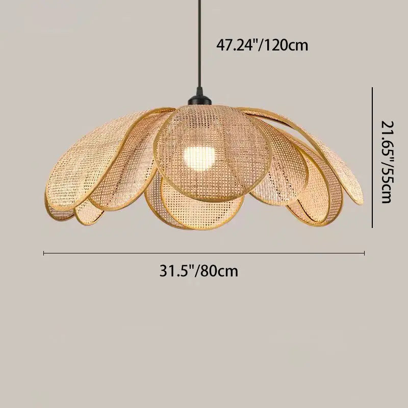 Traditional Japanese Rattan Petal 1-light Pendant Light with Adjustable Cord for Dining Room, Bedroom & Living Room BulbSquare