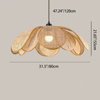 Traditional Japanese Rattan Petal 1-light Pendant Light with Adjustable Cord for Dining Room, Bedroom & Living Room BulbSquare