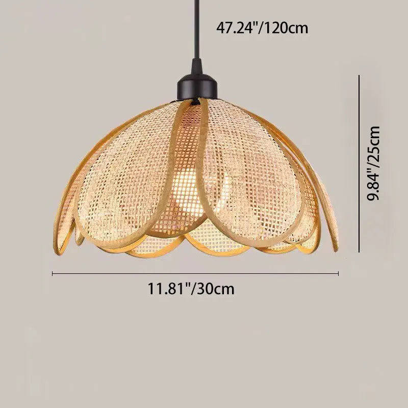 Traditional Japanese Rattan Petal 1-light Pendant Light with Adjustable Cord for Dining Room, Bedroom & Living Room BulbSquare