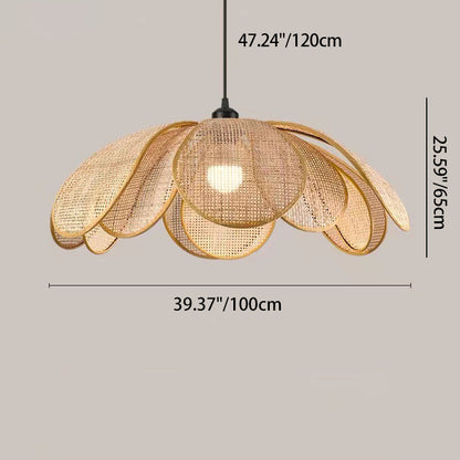 Traditional Japanese Rattan Petal 1-Light Pendant Light With Adjustable Cord For Dining Room, Bedroom & Living Room