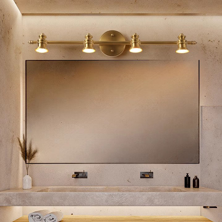 Traditional French Brass Linear Round 2/3/4/5-Light Vanity Light Wall Sconce Lamp With Rotatable Shades For Bathroom, Vanity Mirror & Bedroom