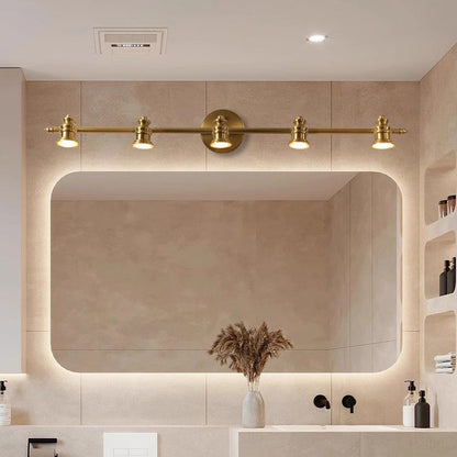 Traditional French Brass Linear Round 2/3/4/5-Light Vanity Light Wall Sconce Lamp With Rotatable Shades For Bathroom, Vanity Mirror & Bedroom