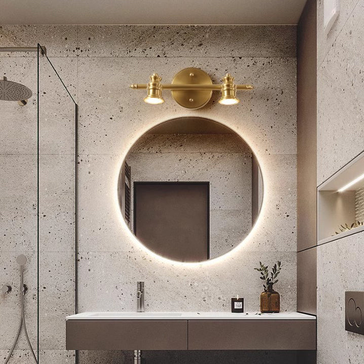 Traditional French Brass Linear Round 2/3/4/5-Light Vanity Light Wall Sconce Lamp With Rotatable Shades For Bathroom, Vanity Mirror & Bedroom