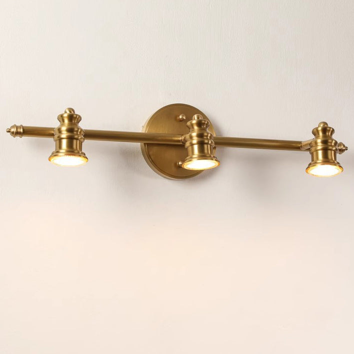 Traditional French Brass Linear Round 2/3/4/5-Light Vanity Light Wall Sconce Lamp With Rotatable Shades For Bathroom, Vanity Mirror & Bedroom