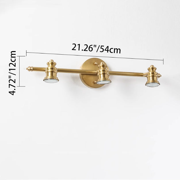 Traditional French Brass Linear Round 2/3/4/5-Light Vanity Light Wall Sconce Lamp With Rotatable Shades For Bathroom, Vanity Mirror & Bedroom