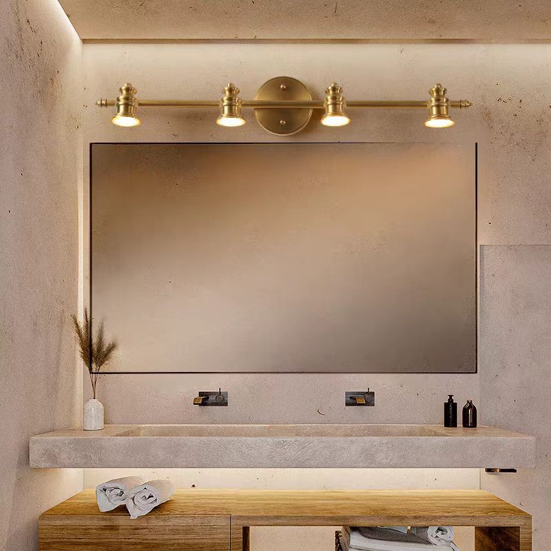 Traditional French Brass Linear Round 2/3/4/5-Light Vanity Light Wall Sconce Lamp With Rotatable Shades For Bathroom, Vanity Mirror & Bedroom