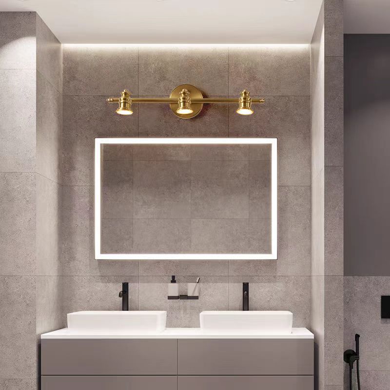 Traditional French Brass Linear Round 2/3/4/5-Light Vanity Light Wall Sconce Lamp With Rotatable Shades For Bathroom, Vanity Mirror & Bedroom