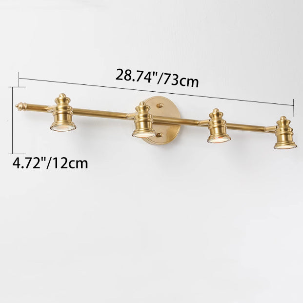 Traditional French Brass Linear Round 2/3/4/5-Light Vanity Light Wall Sconce Lamp With Rotatable Shades For Bathroom, Vanity Mirror & Bedroom