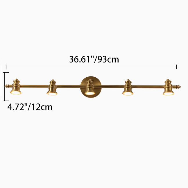 Traditional French Brass Linear Round 2/3/4/5-Light Vanity Light Wall Sconce Lamp With Rotatable Shades For Bathroom, Vanity Mirror & Bedroom