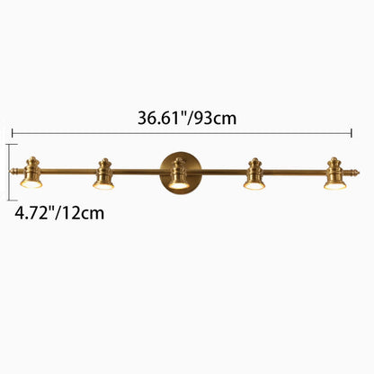 Traditional French Brass Linear Round 2/3/4/5-Light Vanity Light Wall Sconce Lamp With Rotatable Shades For Bathroom, Vanity Mirror & Bedroom
