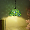 Traditional Tiffany Iron Glass Semi-Circular Arc 1-Light Pendant Light For Living Room