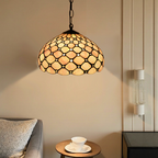 Traditional Tiffany Iron Glass Semi-Circular Arc 1-Light Pendant Light For Living Room