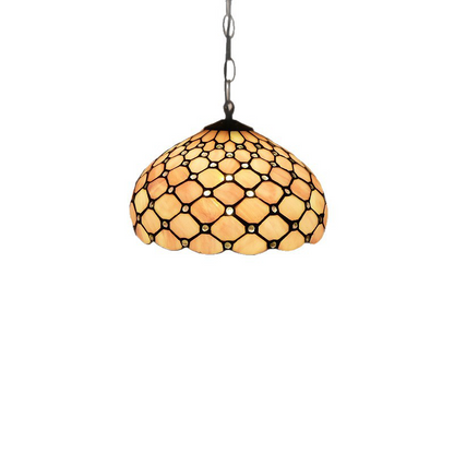 Traditional Tiffany Iron Glass Semi-Circular Arc 1-Light Pendant Light For Living Room