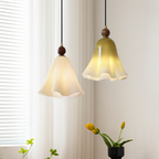 Traditional French Iron Solid Wood Glass Morning Glory Flower 1-Light Pendant Light For Living Room & Dining Room