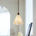 Traditional French Iron Solid Wood Glass Morning Glory Flower 1-Light Pendant Light For Living Room & Dining Room