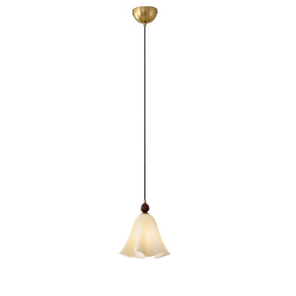 Traditional French Iron Solid Wood Glass Morning Glory Flower 1-Light Pendant Light For Living Room & Dining Room