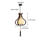 Traditional Chinese Oak Wood Hardware Fabric Pear-Shaped 1-Light Pendant Light For Living Room & Dining Room