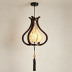 Traditional Chinese Oak Wood Hardware Fabric Pear-Shaped 1-Light Pendant Light For Living Room & Dining Room