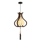Traditional Chinese Oak Wood Hardware Fabric Pear-Shaped 1-Light Pendant Light For Living Room & Dining Room
