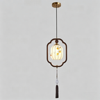 Traditional Chinese Oak Wood Fabric Lantern-Shaped 1-Light Pendant Light For Living Room