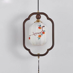 Traditional Chinese Oak Wood Fabric Lantern-Shaped 1-Light Pendant Light For Living Room