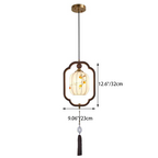 Traditional Chinese Oak Wood Fabric Lantern-Shaped 1-Light Pendant Light For Living Room