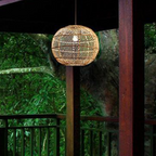 Traditional Japanese Hand-Woven Rattan Round 1-Light Pendant Light For Dining Room