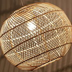 Traditional Japanese Hand-Woven Rattan Round 1-Light Pendant Light For Dining Room