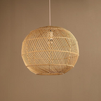 Traditional Japanese Hand-Woven Rattan Round 1-Light Pendant Light For Dining Room
