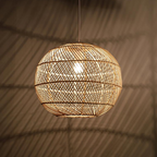 Traditional Japanese Hand-Woven Rattan Round 1-Light Pendant Light For Dining Room