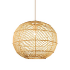 Traditional Japanese Hand-Woven Rattan Round 1-Light Pendant Light For Dining Room