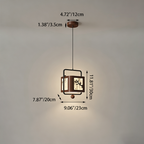 Traditional Chinese Iron Rubberwood Fabric Square LED Pendant Light For Living Room & Dining Room
