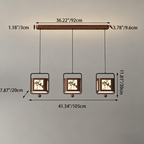 Traditional Chinese Iron Rubberwood Fabric Square LED Pendant Light For Living Room & Dining Room