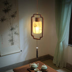 Traditional Chinese Hardware Solid Wood Fabric Lantern 1-Light Pendant Light For Living Room & Bedroom