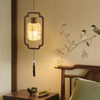 Traditional Chinese Hardware Solid Wood Fabric Lantern 1-Light Pendant Light For Living Room & Bedroom