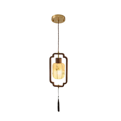 Traditional Chinese Hardware Solid Wood Fabric Lantern 1-Light Pendant Light For Living Room & Bedroom