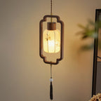 Traditional Chinese Hardware Solid Wood Fabric Lantern 1-Light Pendant Light For Living Room & Bedroom