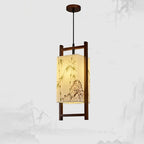 Traditional Chinese Solid Wood Fabric Lantern 1-Light Pendant Light For Living Room & Dining Room